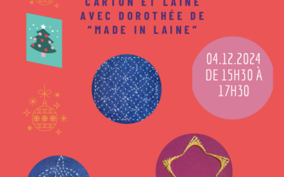 Atelier carte de Noël : carton et laine